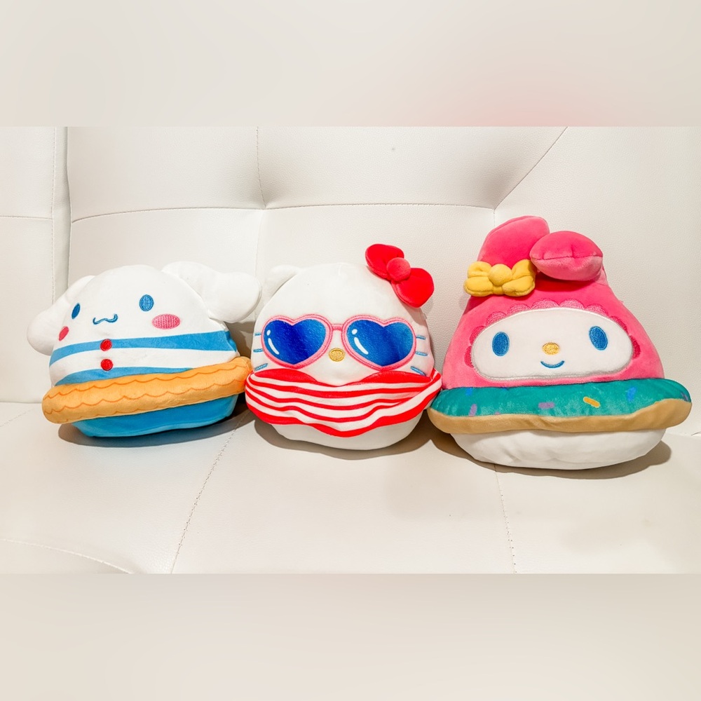 Squishmallows Summer Trio - Cinnamaroll Hello Kitty My Melody Kellytoy Plush